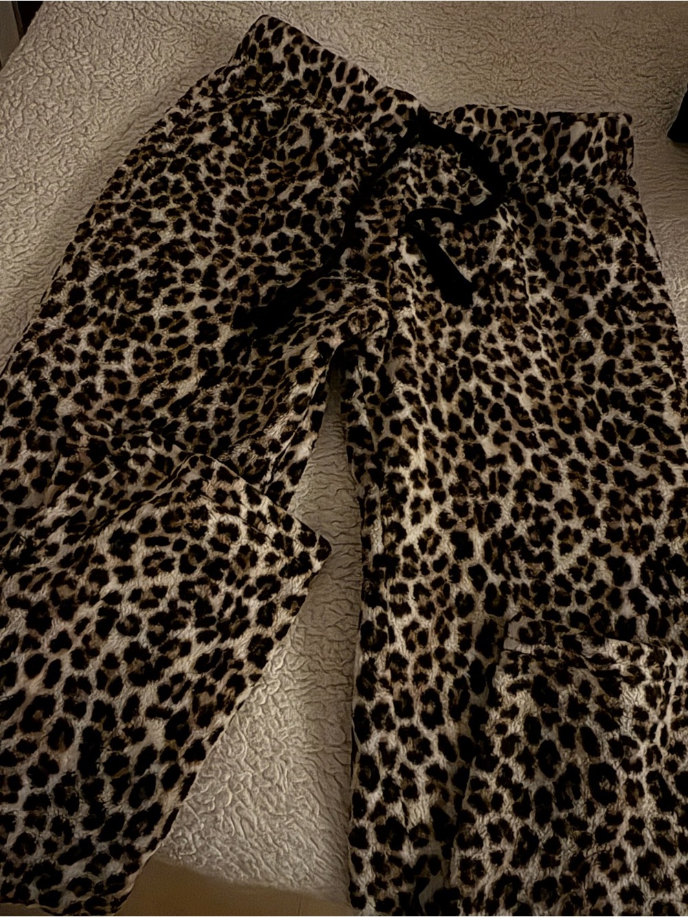 Leopard Print Plush Lounge Pants - Black & Brown